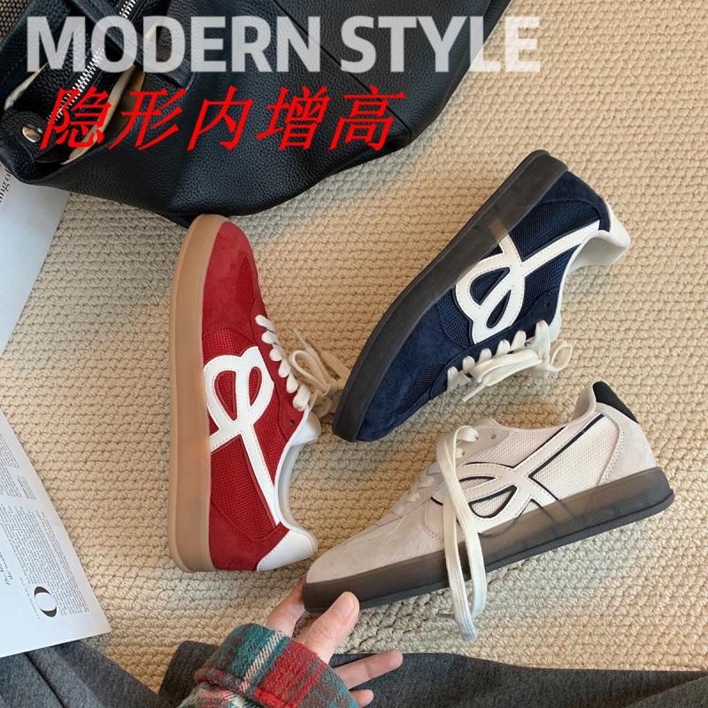 Color matching breathable round head strap thick sole inner height increase women's leisure sports board shoes