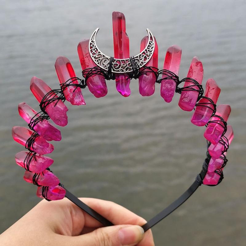 Quartz Crystal Crown Handmade for Head Hoop Luxury for Head Accessory Gothic Baroque Vintage Headwear for Parties Festiv