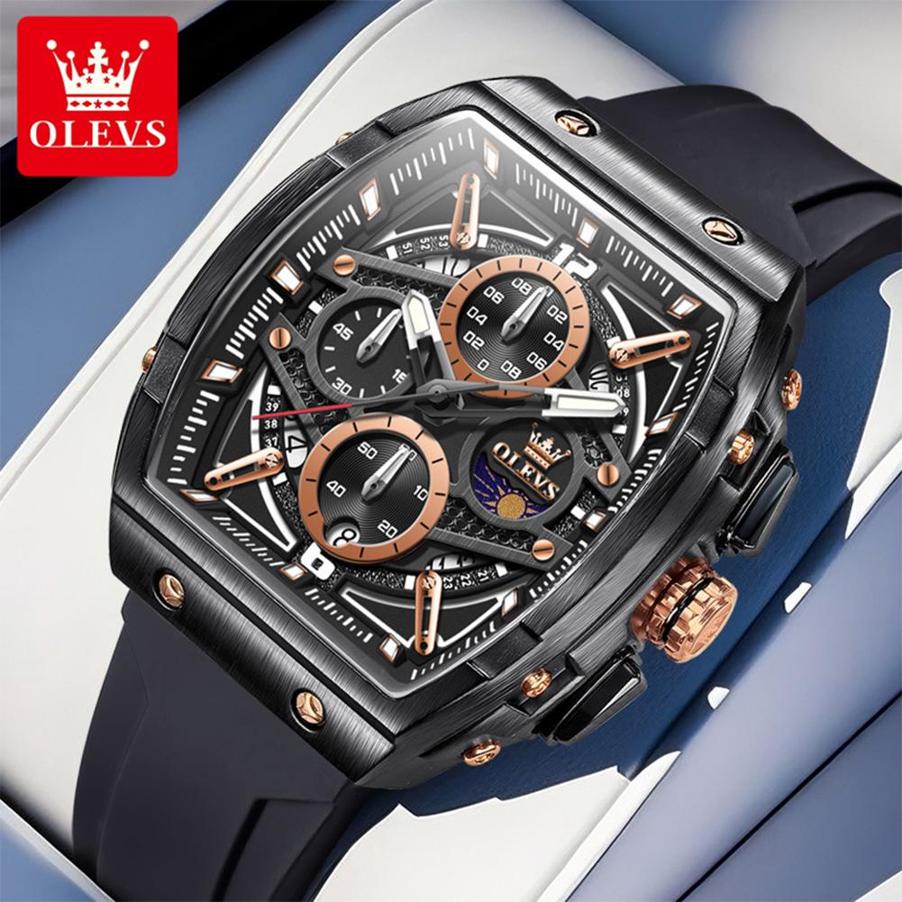 OLEVS Watch Men Chronograph Quartz Wristwatch Big Dial Moon Phase Hand Clock Date Waterproof Original Fashion Men's Watches