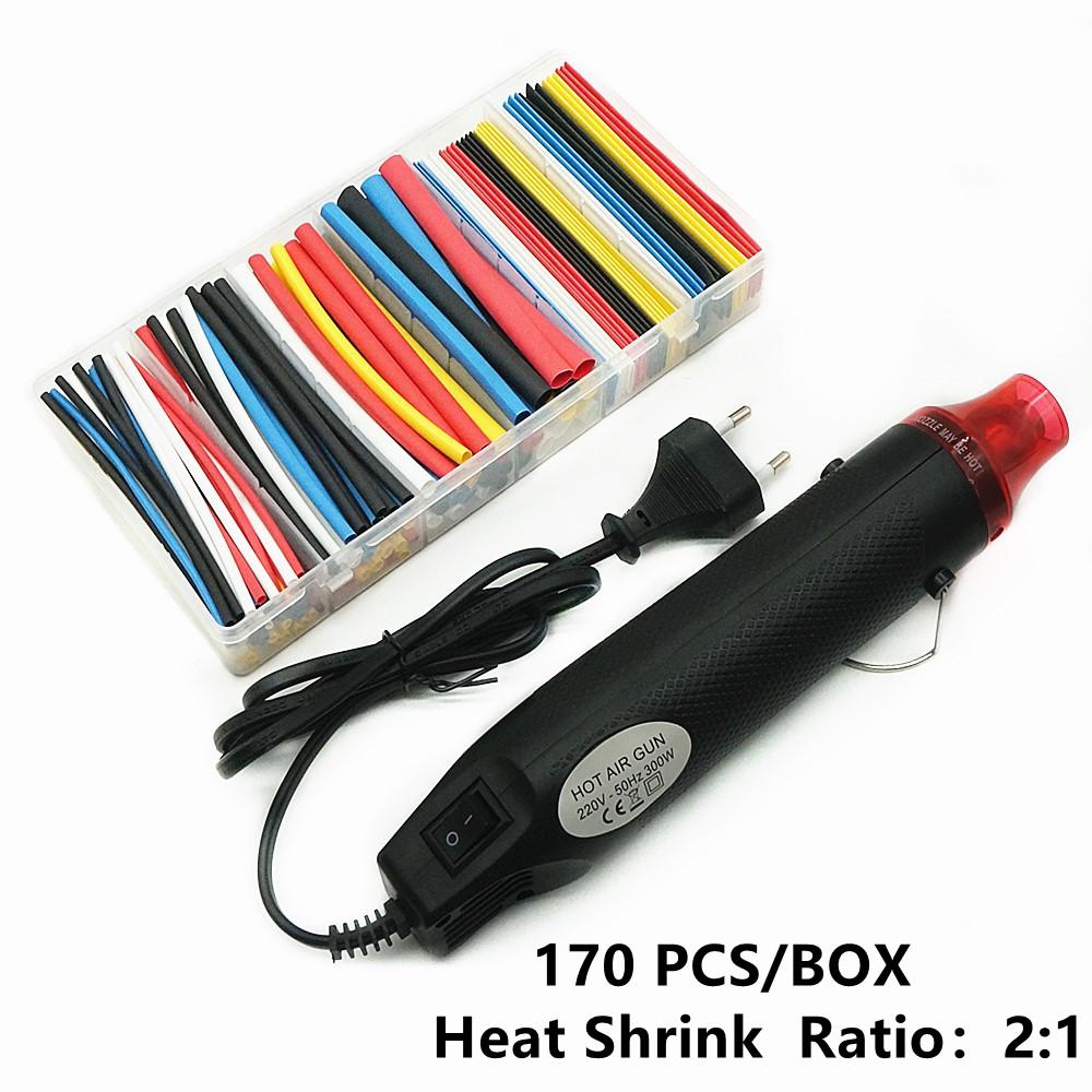 220V MINI Heat Gun and Polyolefin Heat Shrink Tube Assorted Insulation Shrinkable Tube 2:1 Wire Cable Sleeve Assortment