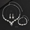 Bridal Set Necklace Earrings Bracelet Three-Piece Set, Copper Claw Chain Electroplated Silver
