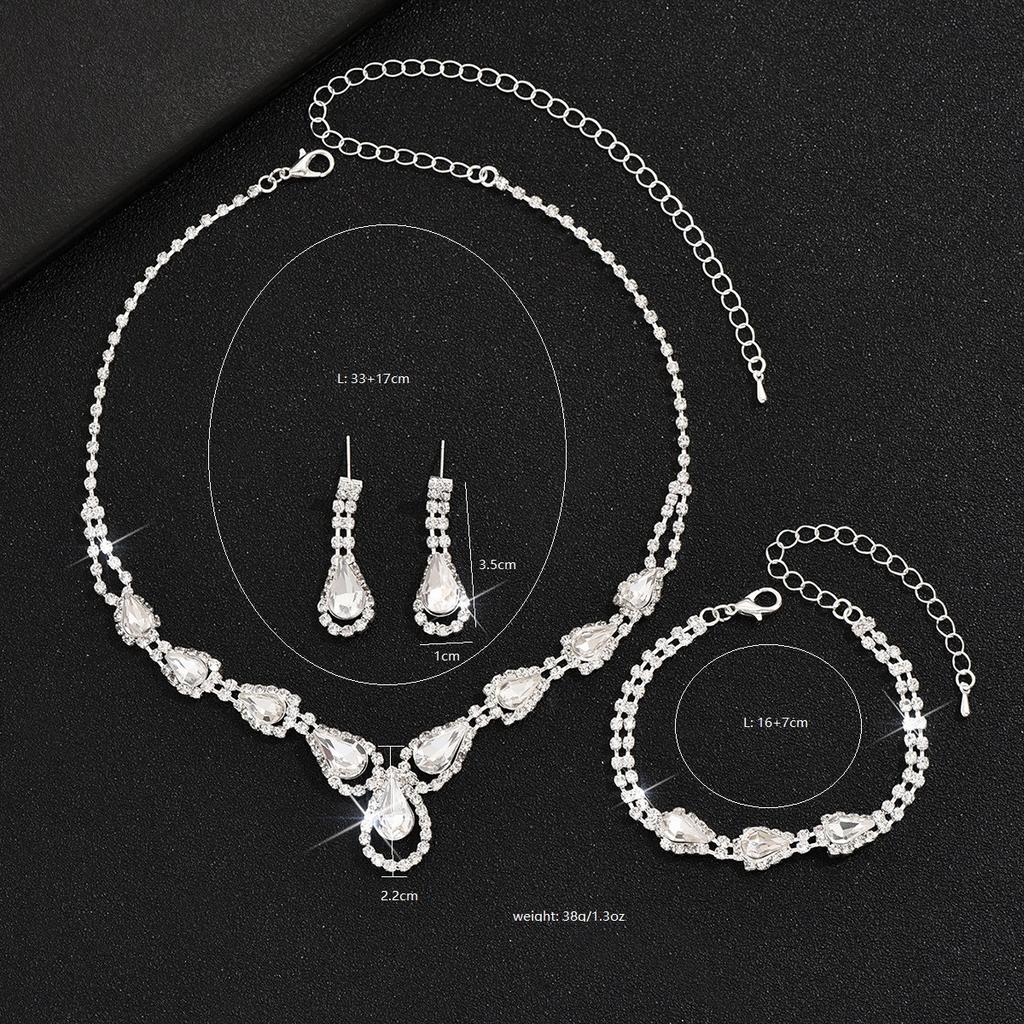 Bridal Set Necklace Earrings Bracelet Three-Piece Set, Copper Claw Chain Electroplated Silver