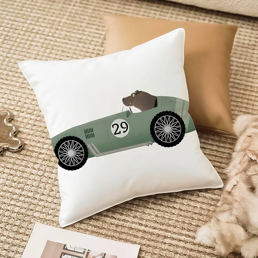 Funny Cartoon Animals Car Art Pillow Case Antidustmite Invisible Zipper Sofa Bed