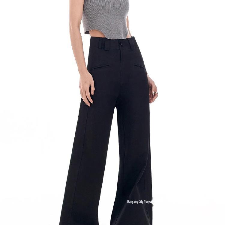 Autumn Black Wide-Leg High-Waist Pants for Plus Size Women