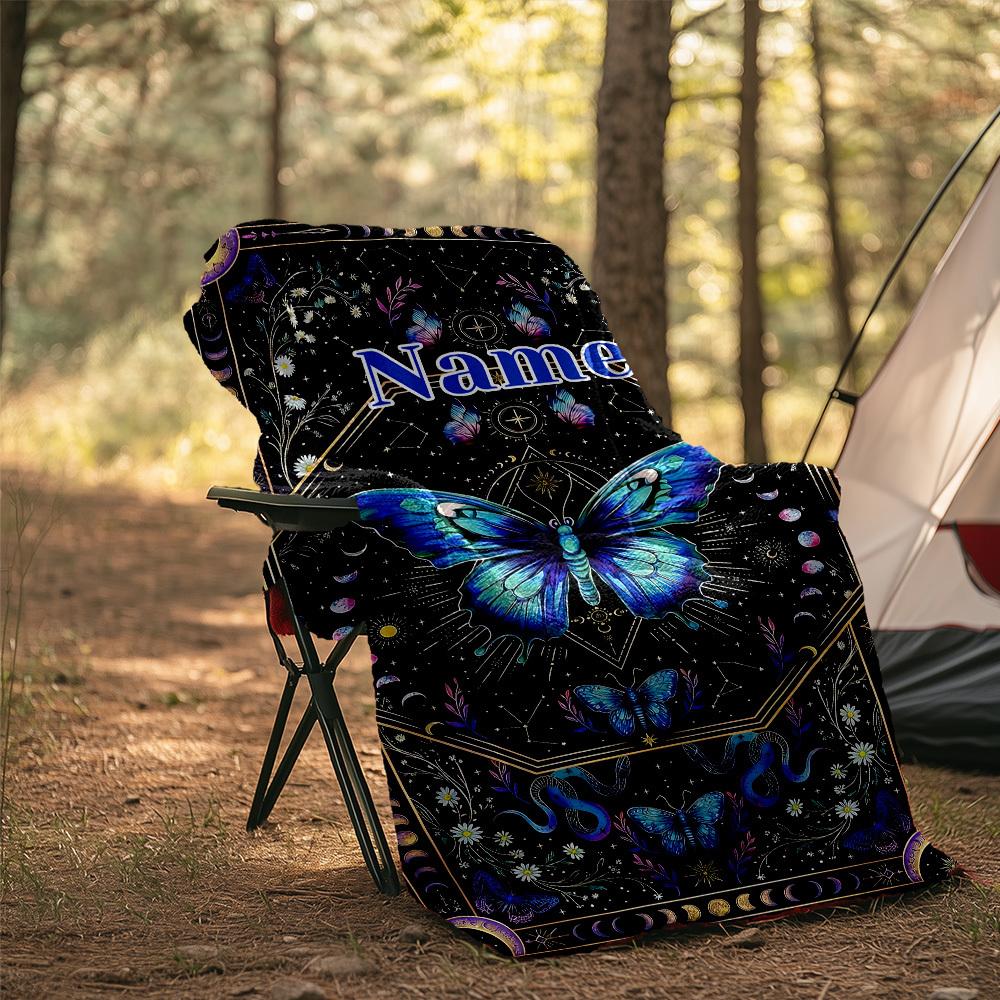Customize Your Name Outdoor Blanket Celestial Butterfly Design Comfortable And Soft For All Seasons Perfect For Travel Camping Picnics Sofa Office Bed
