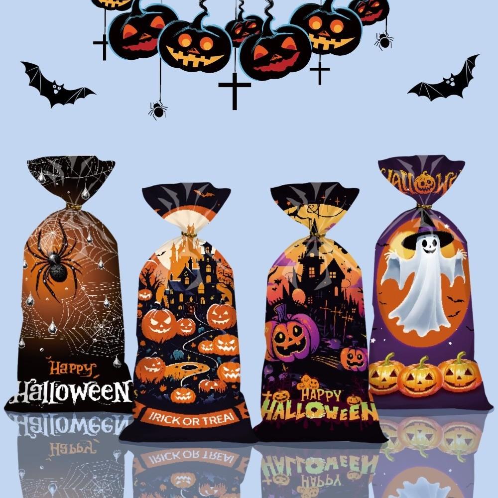 50pcs Cute Snacks Candy Biscuit Bag Reusable Drawstring Bag Ghost Halloween Candy Bag  Holiday Party