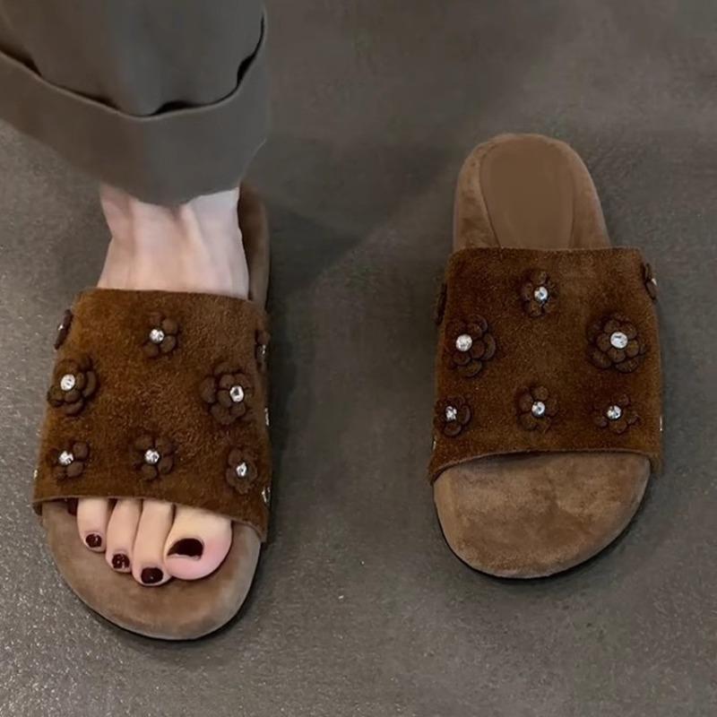 Retro Shoes Women's Shoes Rhinestone One-shoulder Flip-flops