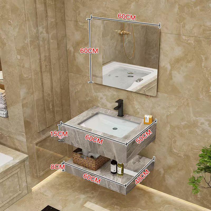 Modern Minimalist Sintered Stone Washbasin Set with Seamless Ceramic Sink, Bathroom Cabinet, and Mirror Storage Cabinet