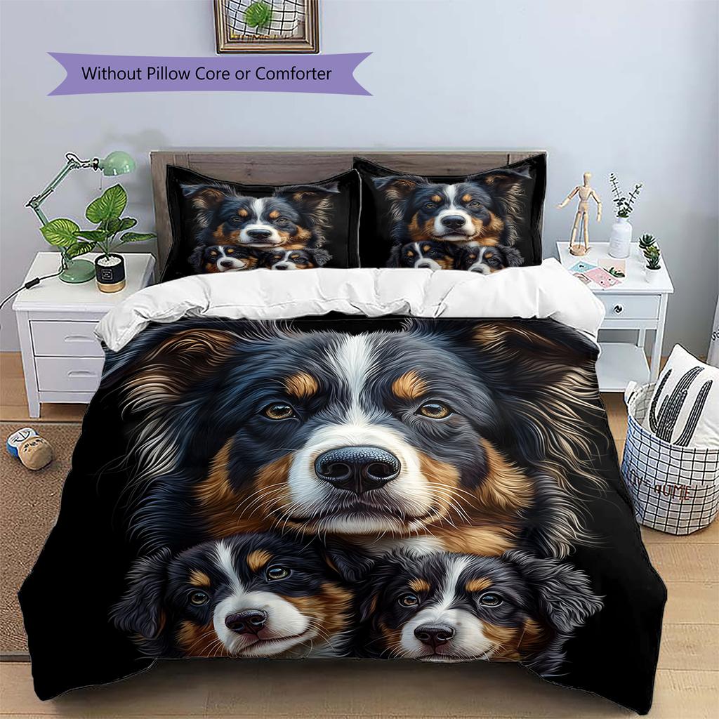 Black Bernese Mountain Dog Pattern Bedding Home Decoration Birthday Gift (1 * duvet cover + 2 * pillowcase, without core)