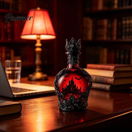 Gothic Wine Decanter 1200ML Halloween Bat Castle Whiskey Bottle, 320ML Vintage Glass Liquor Holder Cup, Decorative Flask for Home Kitchen Bar Parties