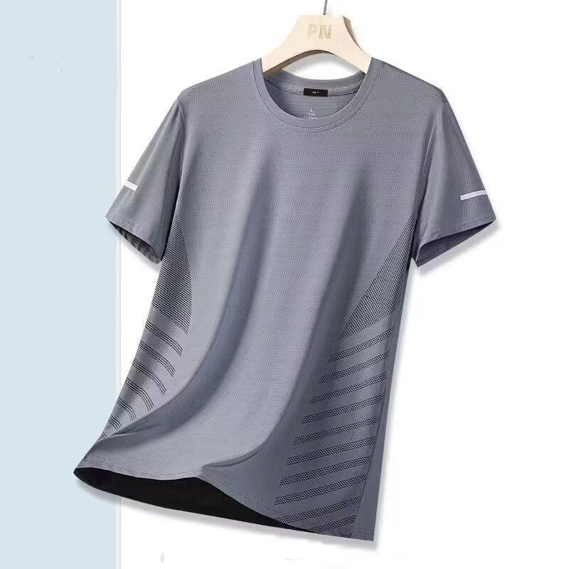 Sommer Dünnes Kurzarm Schnelltrocknendes Sport- und Freizeit-T-Shirt Herren Eis Seide Große Größe Oberteil Einfach und Vielseitig Lässig Kurzarm Herren