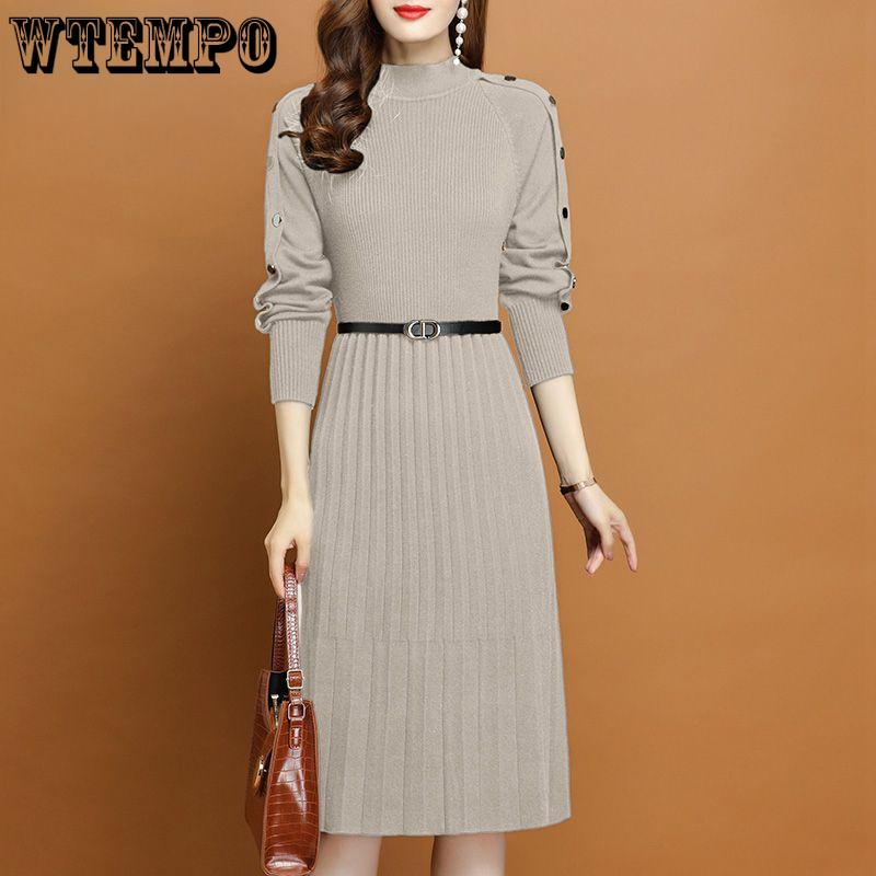 Autumn and Winter Innerwear Dresses Women's Long-sleeved Mid-length Knitted Dress Base Casual Sweater Dress Pullover