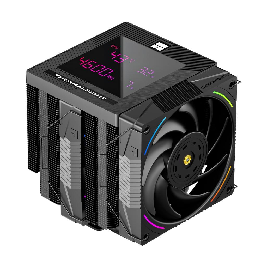 Thermalright Phantom Spirit 120 Digital EVO CPU Air Cooler, featuring 7 heat pipes, 2 x 120mm PWM fans, magnetic digital display top cover, compatible
