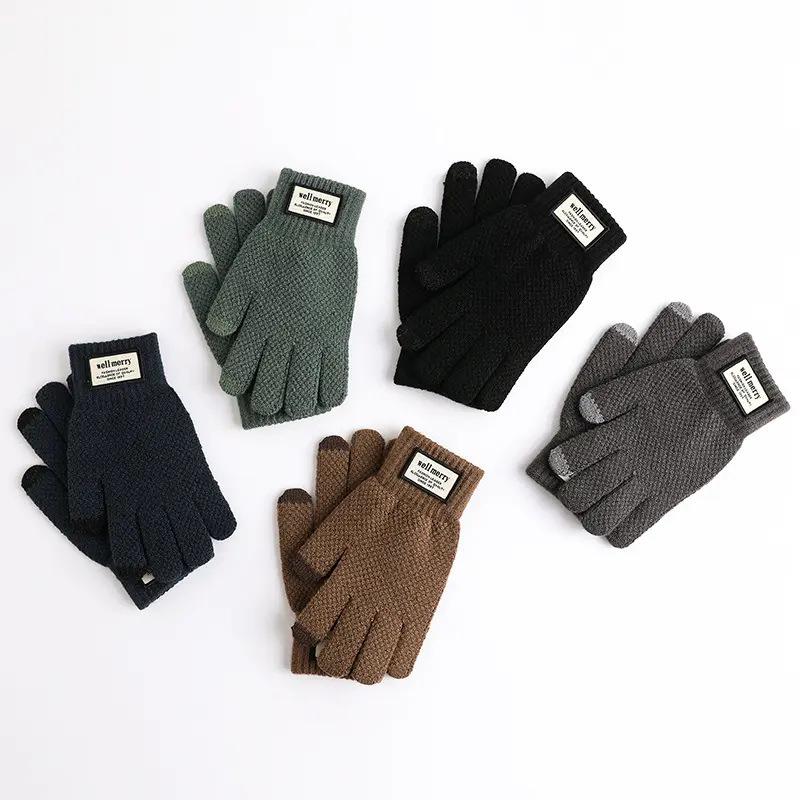 Men’s Wool Touchscreen Gloves: Fleece-Lined, Thick Knit for Autumn/Winter Cycling