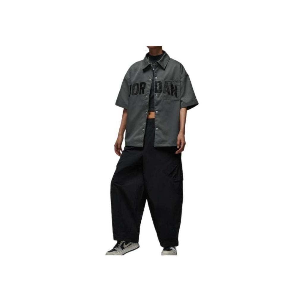 Jordan Letter Single Button Short Sleeve Loose Shirt Women Shirts HQ9200-068