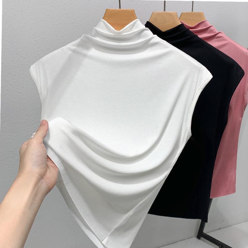 Ärmellose Weste Damen Neu Europäische Damenbekleidung Temperament Halber Rollkragen Basic-Shirt Elastisches Innenliegendes Temperament Top