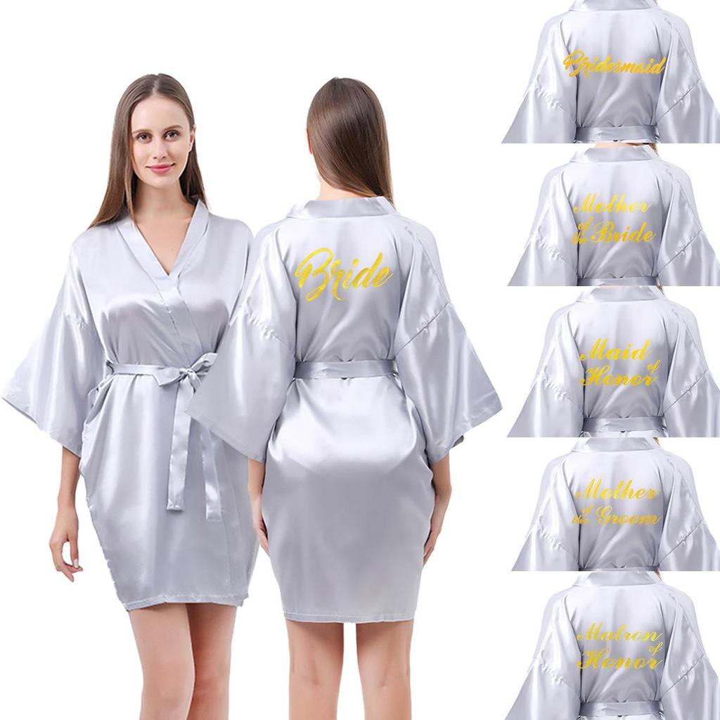 Classic Style Silk Bridesmaid & Bride Morning Robe with Hot Stamped Lettering