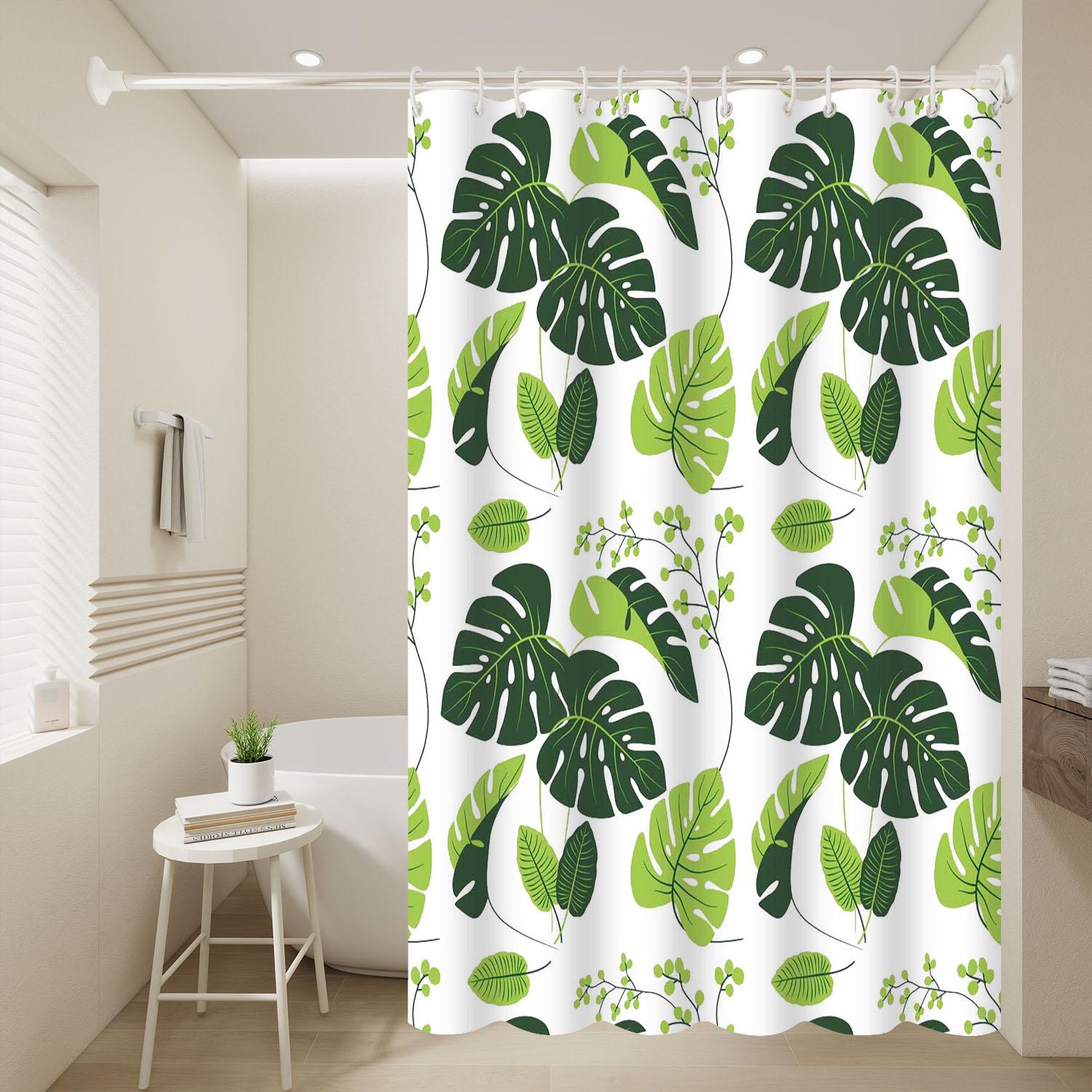 

1Pc Monstera Leaf Popular Shower Curtain Waterproof Peva Botanical Bathroom Decor W60H190(CM)-1 Pcs