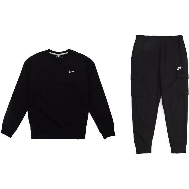 

Nike Solid Color Hoodie And Cuffed Sweatpants Casual Sports Set Men Sportswear Black 916609-010+CD3130-010 S
