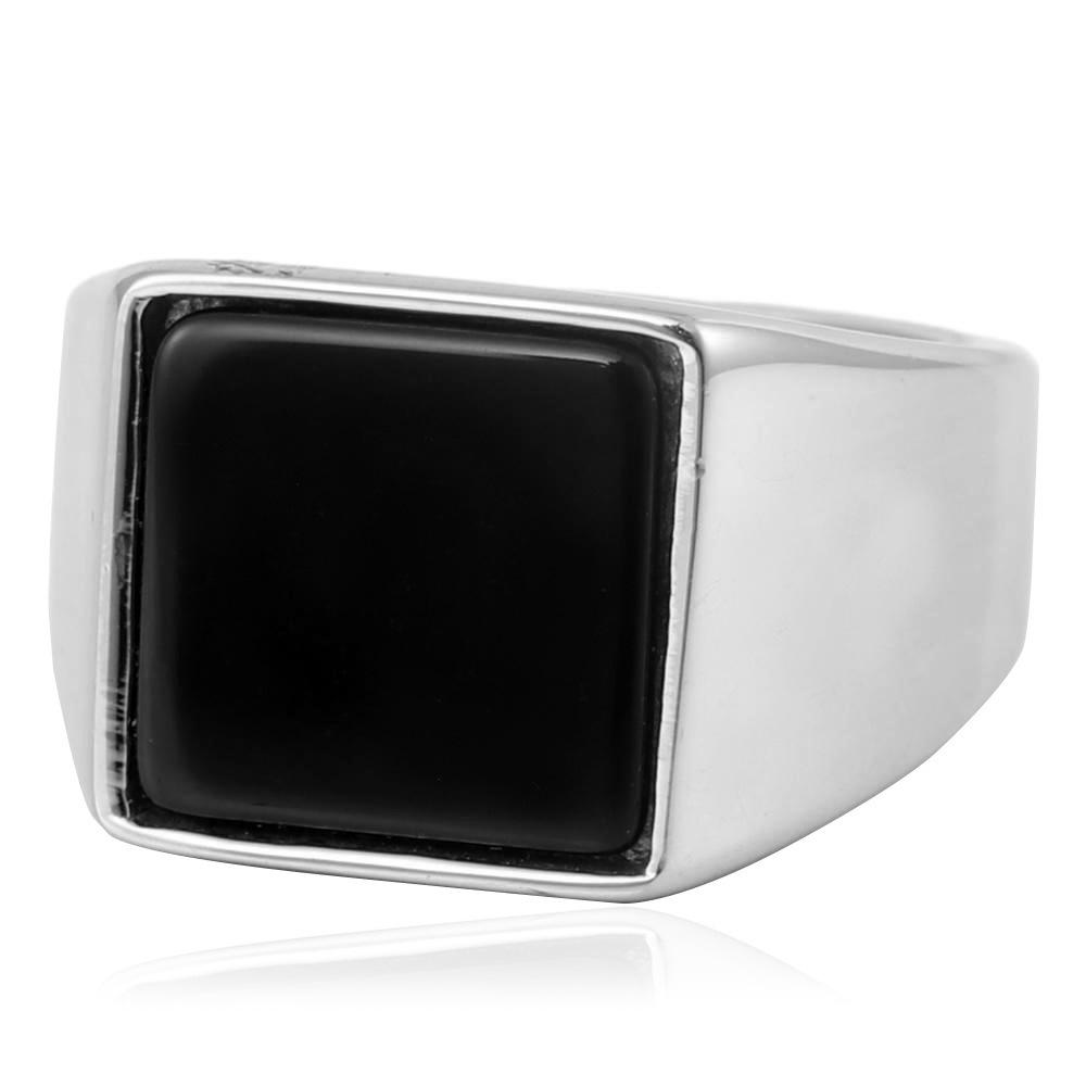 European and American Jewelry Black Glass Ring Retro Trendy Men Black Gemstone Square Ring 2026