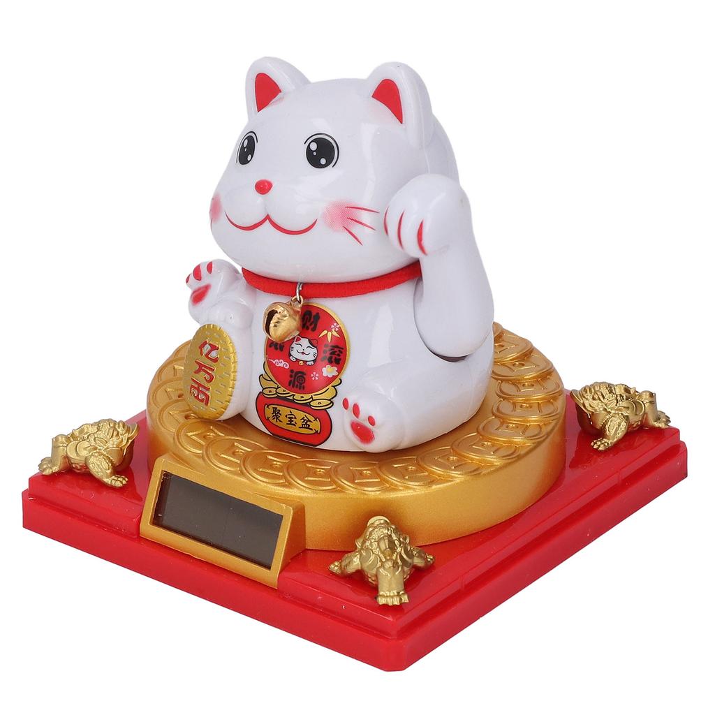 Lucky Cat Figurine Energy Saving Cute Solar Powered Waving Arm Lucky Cat Statue for Cash Register