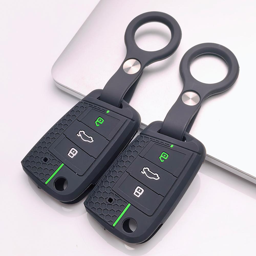 Key Fob Cover for VW Golf Tiguan Passat Polo Octavia A7 Mk7 Mk2 B8 with Keychain Anti-Scratch Surface Shockproof Structure Soft Grip Texture