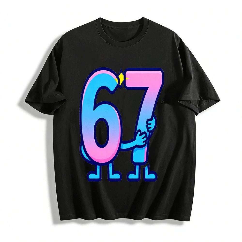 Cute Number 67 Print Kids Adults Casual Crew Neck Short Sleeve Tops Pure cotton T-shirt XXS