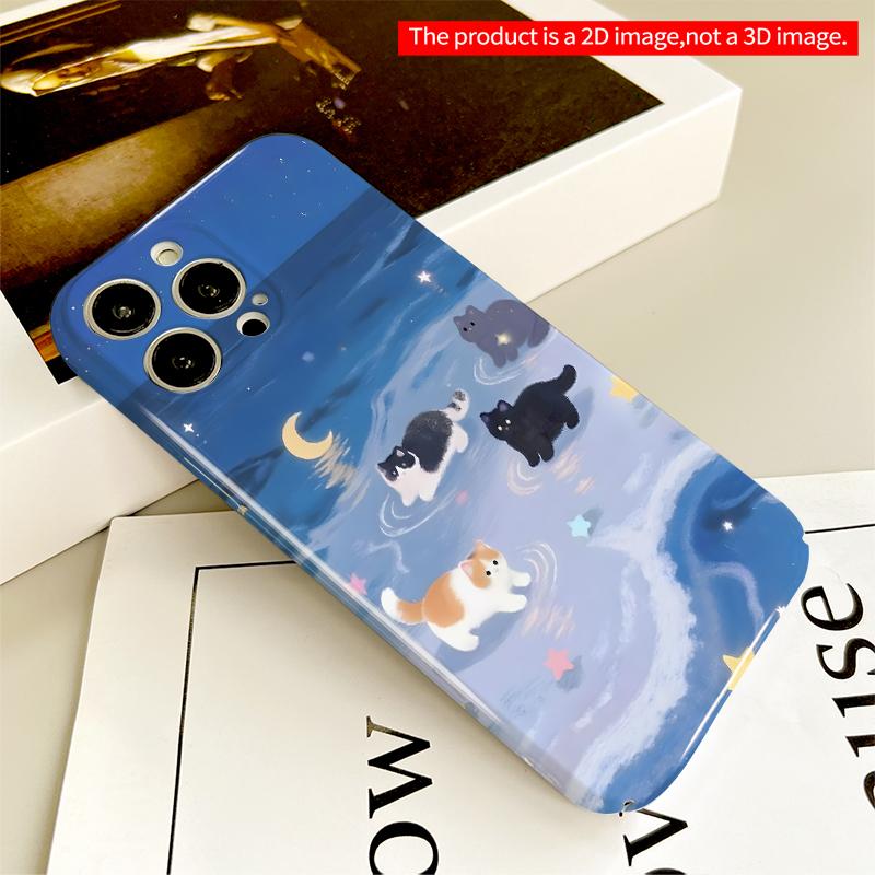 2DFlat Starry Sea Cats Mobile Case All inclusive film hard iPhone case, compatible with iPhone 18 Pro Max 17 16 15 14 13 12 11