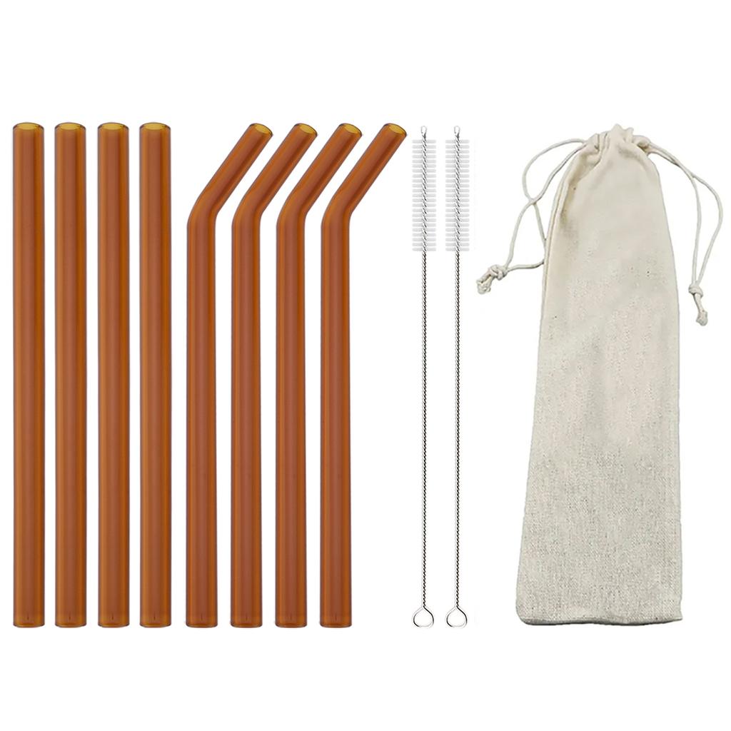 11pcs High Borosilicate Glass Straw Reusable Drinking Straw Wide 12mm Pearl Milkshake Bubble Tea Straw with Brush Storage Bag