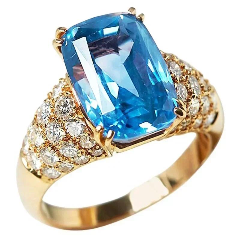Bridal Wedding Love Water Drop Shining Design French Romantic Horse Eye Blue Zircon Ring Trendy Elegant Jewelry