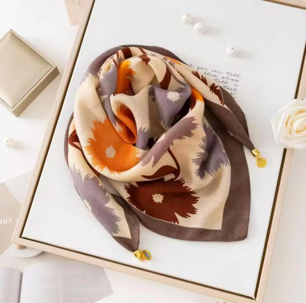 Chic Autumn/Winter Silk Scarf with Magnetic Golden Ball Clasp – Korean Style Neck Warmer