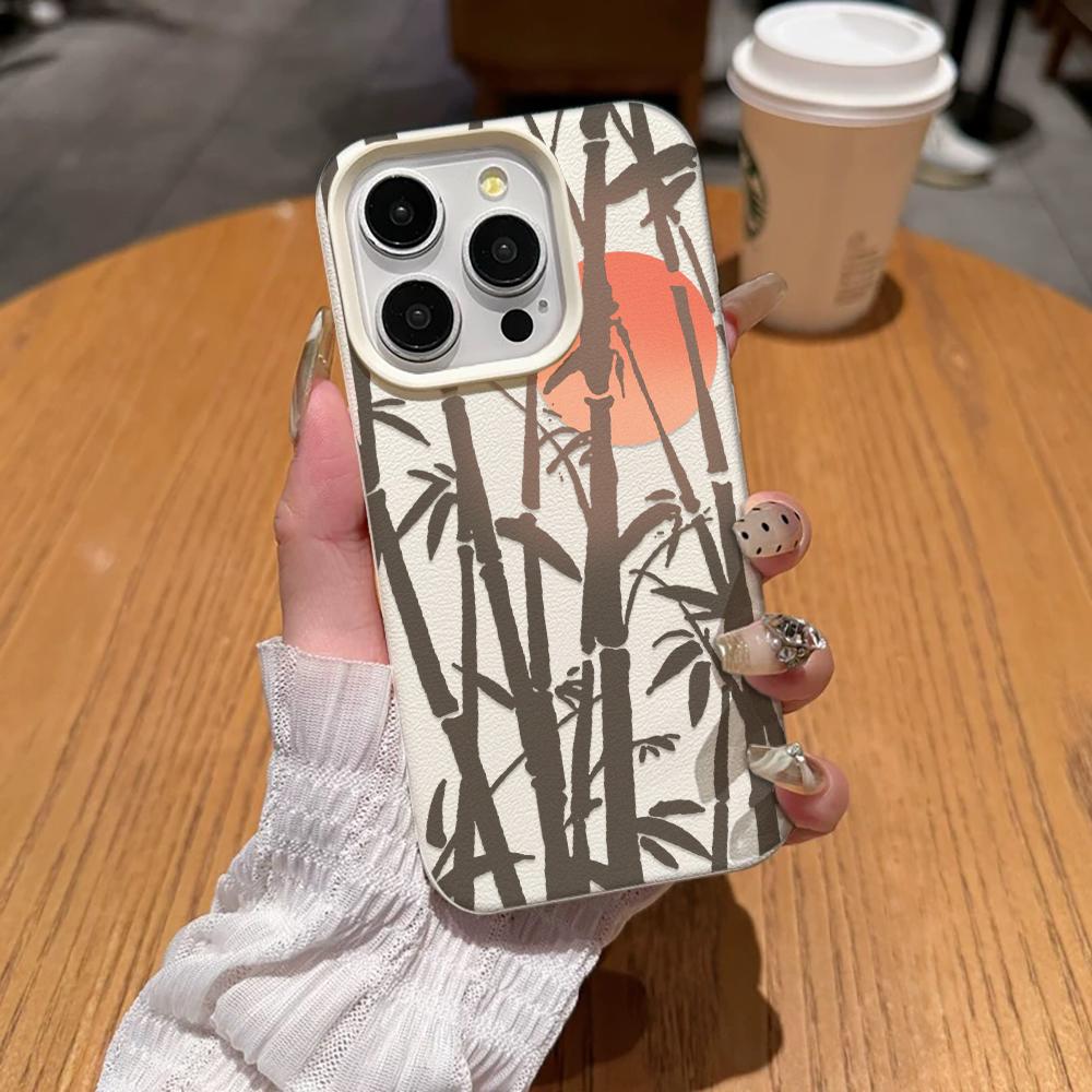 

Bamboo Leaf Sunset Phone Case For Iphone 17 15 Plus 14 Pro Max 16 12 11 13 17E 16E All-Match Slim Protective Cover Fundas iphone 15 ProMax белый