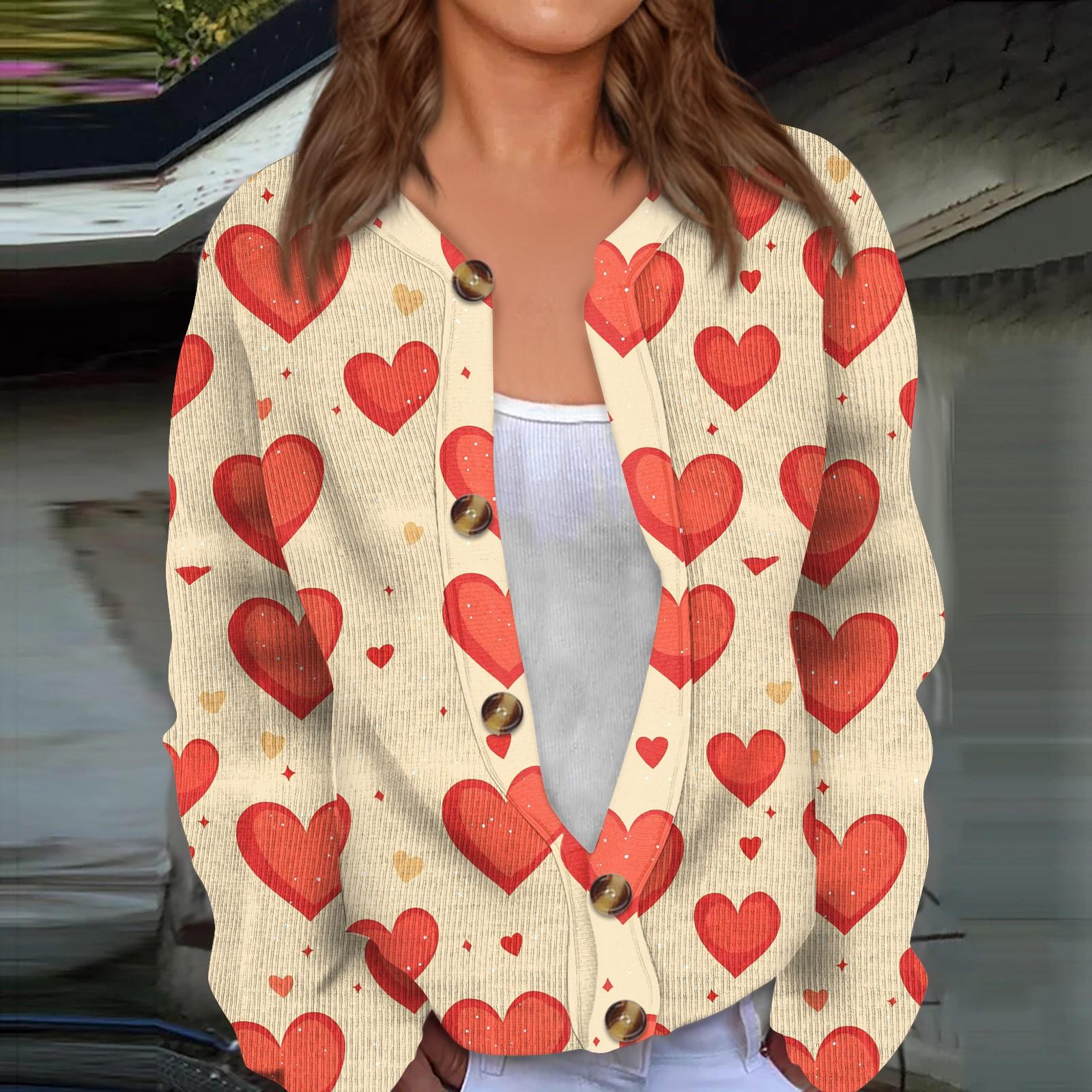 

Женский кардиган с длинными рукавами и принтом ко Дню святого Валентина, жакет на пуговицах XL шафрановый