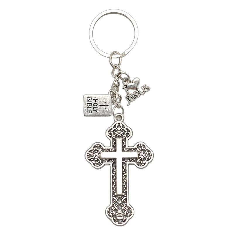 European and American Trendy Jewelry Backpack Pendant Key Chain I Love Jesus Gothic Dark Cross Keychain