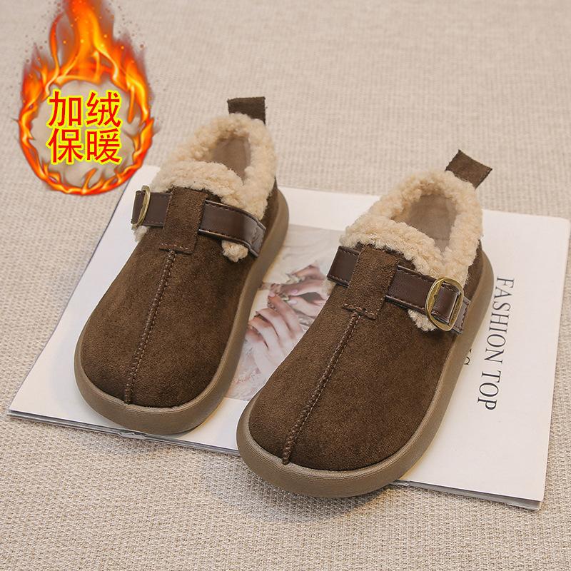 Winter Children Girls Cotton Shoes with Fleece Lining Retro Soft Sole Toddler Shoes