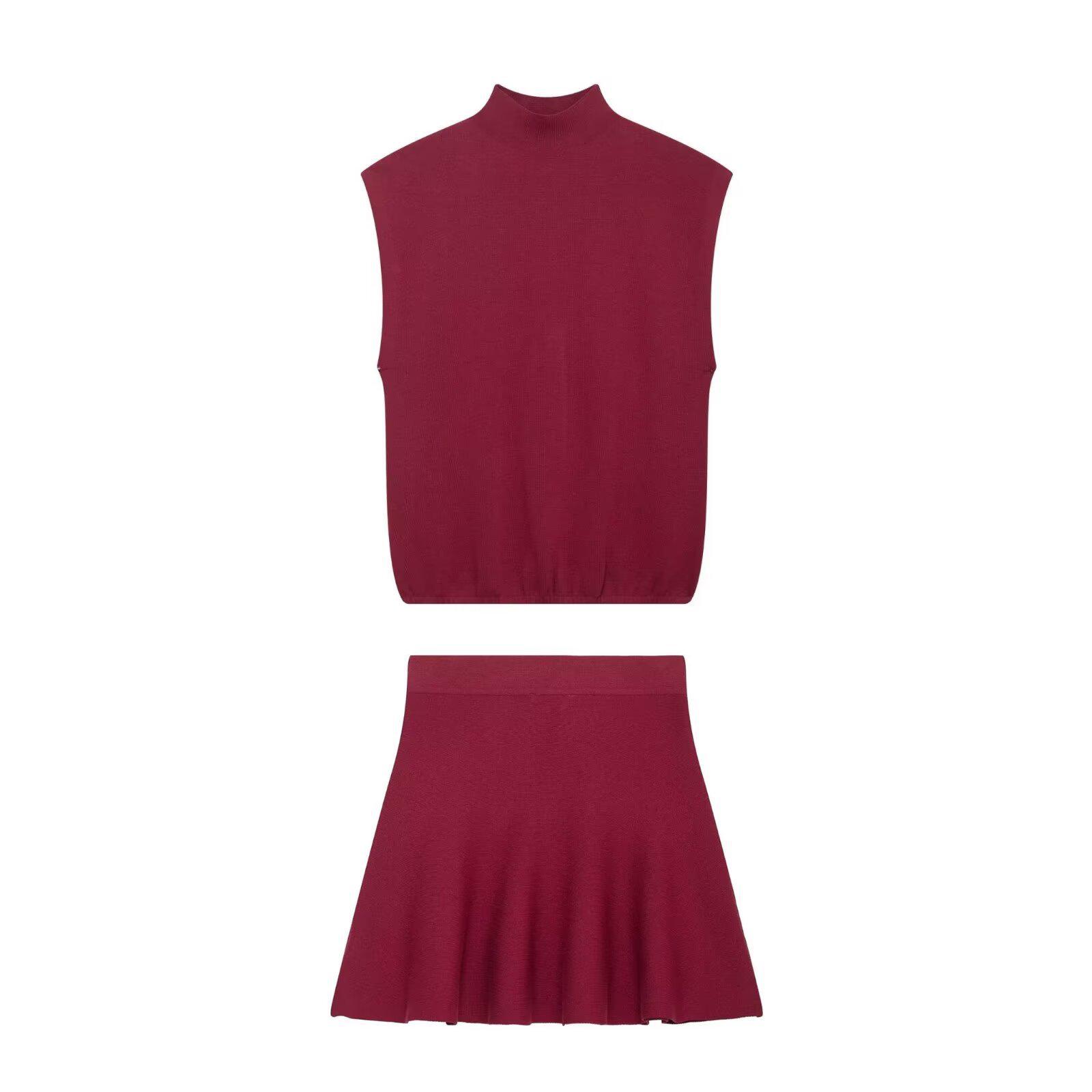 

2025 Spring European & American Women s Knit Top & Short Skirt Set S