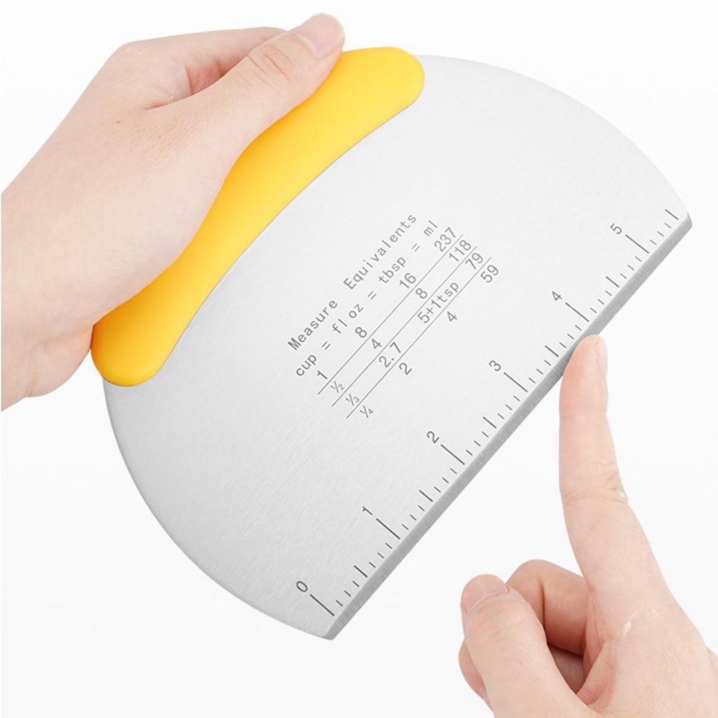 Dough Pastry Scraper with Measuring Scale Stainless Steel Dough Scraper Cutter Rubber Plastic Handle Kitchen Baking