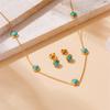 Ladies Retro Simple Style Turquoise Necklace Earring Jewelry Set 2 In 1