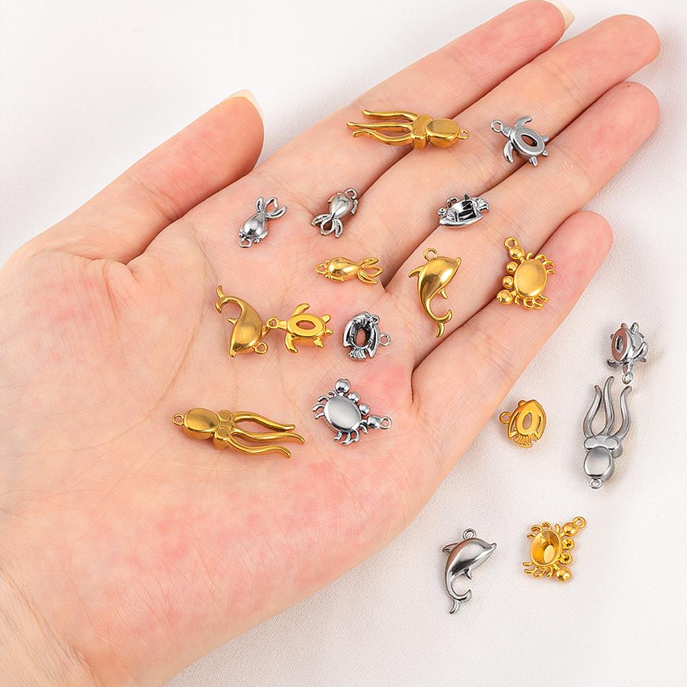 1pc 5pcs 8pcs Stainless Steel Fish Dolphin Turtle Octopus Crab Pendant Base Frames Blank Bezel DIY Necklace Charm Jewelry Making
