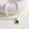 High-End Freshwater Pearl Necklace with Emerald Pendant - Women's Elegant Choker Gift