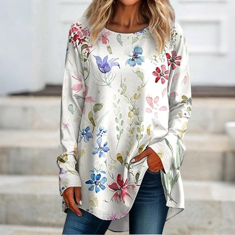 

Ladies Spring Autumn Long Sleeve O Neck Loose Gradually Changing Color Pullover T Shirt Top XL