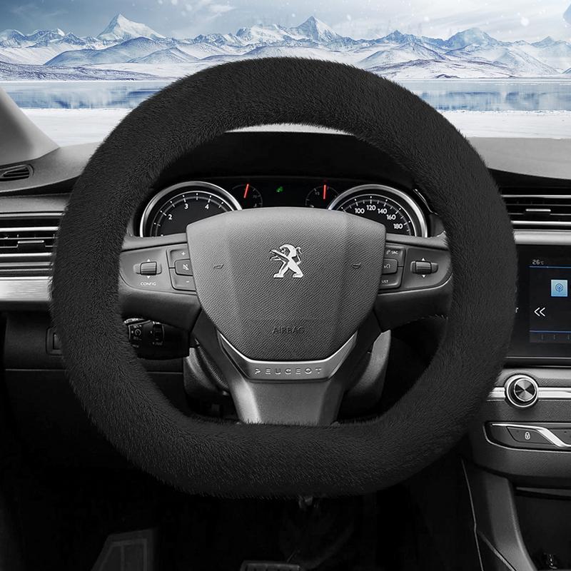 Suitable for Peugeot Long Plush Steering Wheel Cover, Fashionable Autumn and Winter Warm Non-Slip Protective Cover 208 2008 308 508 5008 408 4008