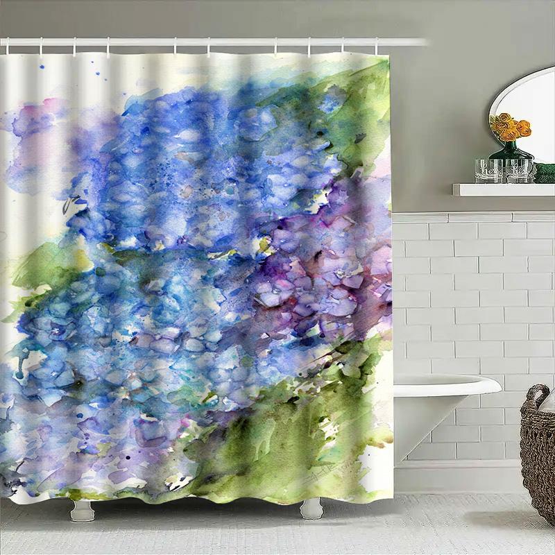 Watercolor Blue Hydrangea Shower Curtain For Bathroom Decor Extra Long Size 72X84In Customizable With Your Design