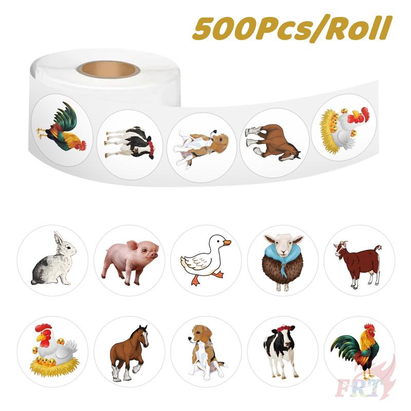 500Pcs/Roll Farm Animals Kids Rewards Stickers - DIY Scrapbooks Album Decor Sealing Label Decals