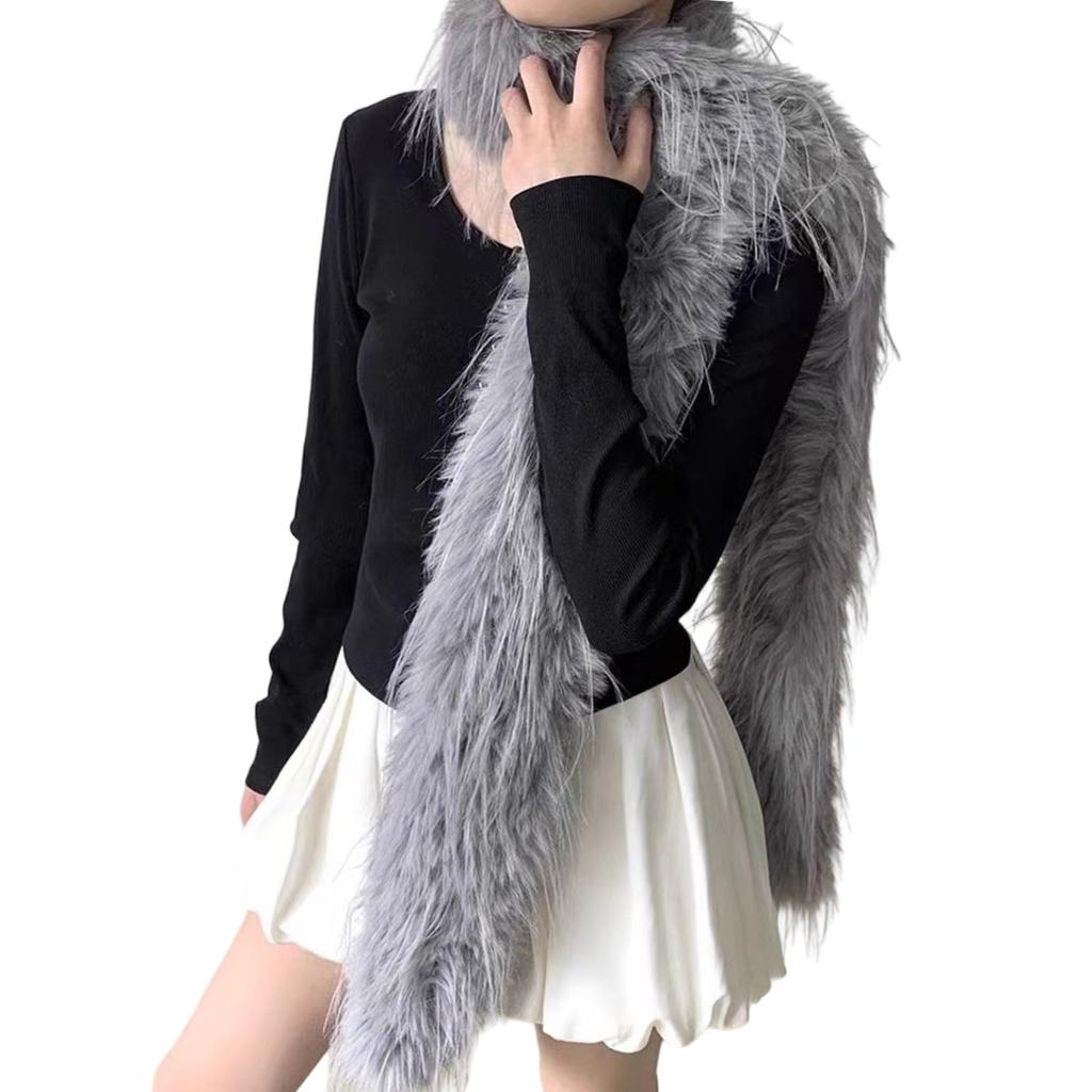 Solid Color Furry Furs Scarf for Adult Long Plush Neck Scarf for Cold Weather Offices Neck Warmer Formal Collar Shawl