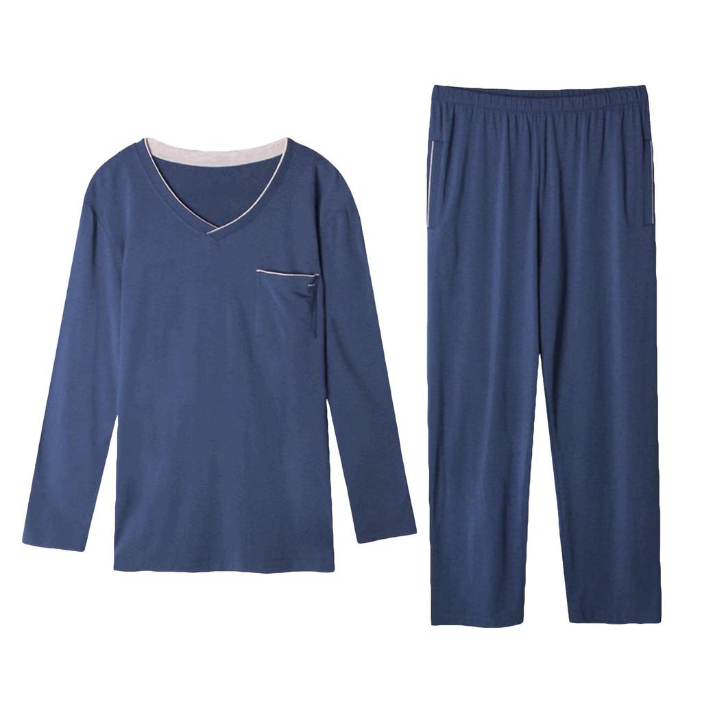 Up2Fantasy Long Solid Loose with Perfect for and Day Gift Men's Pajamas, Loungewear, Sleepwear, Sleeve, 100% Cotton, Color, Fit, V-Neck, Pockets,