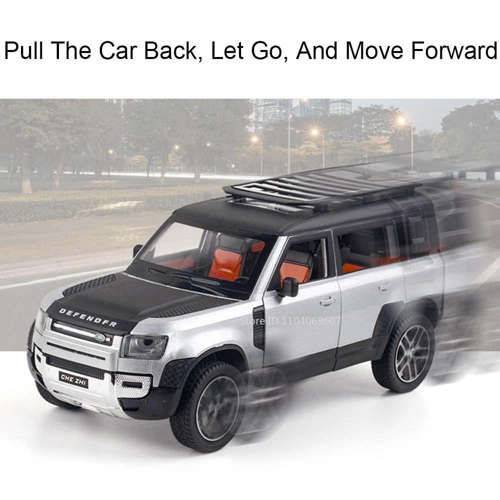 1:24 Land Rover Defender Toy Car Models Alloy Diecast SV2022 SUV Sound Light Doors Opened Pull Back Decoration Vehicle Toys Gift
