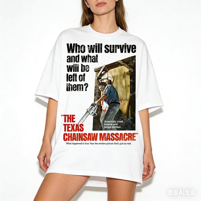 Maglietta Texas Chainsaw Massacre Vintage Horror Leatherface Film T-shirt Cotone Pesante Premium Streetwear Grunge
