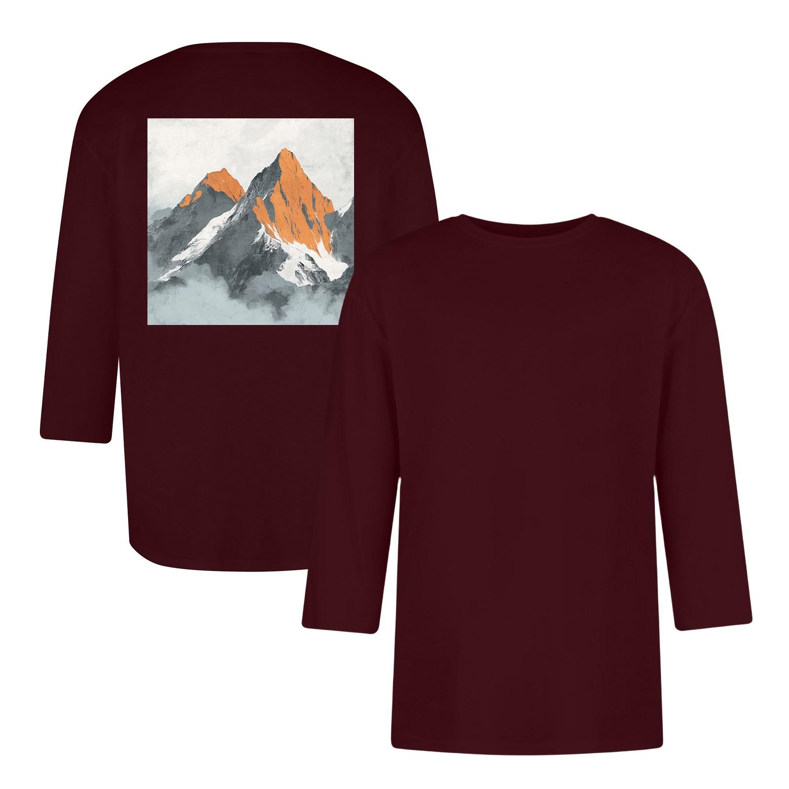 

Men s casual and fashionable printed round-neck three-quarter sleeve top T-shirt S винний