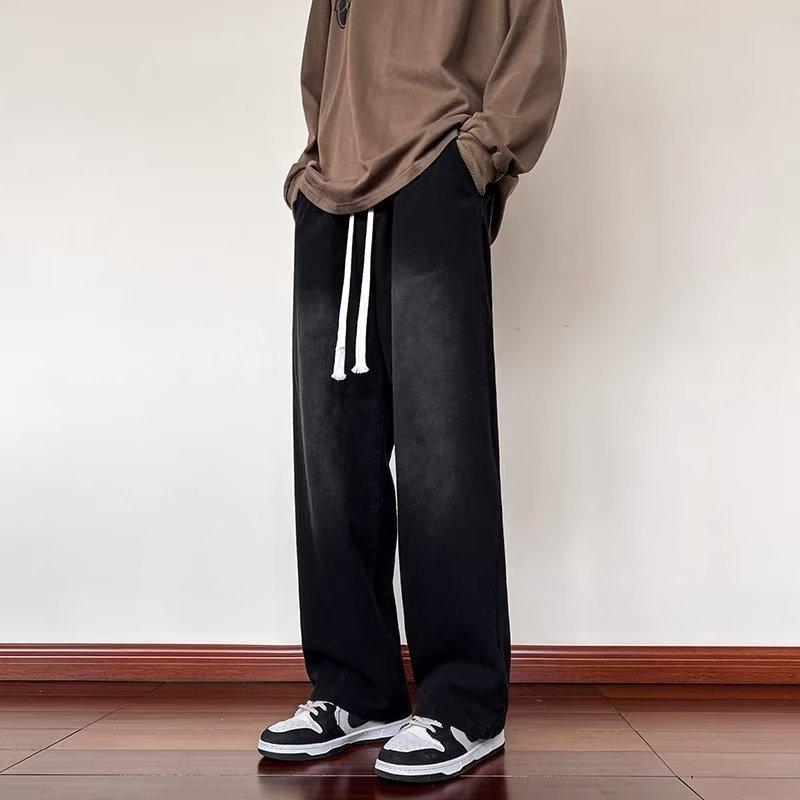 Spring And Autumn New Trendy Retro Solid Color Casual Jeans Loose Straight Versatile High Street Pants Men's Floor-Mopping Pants